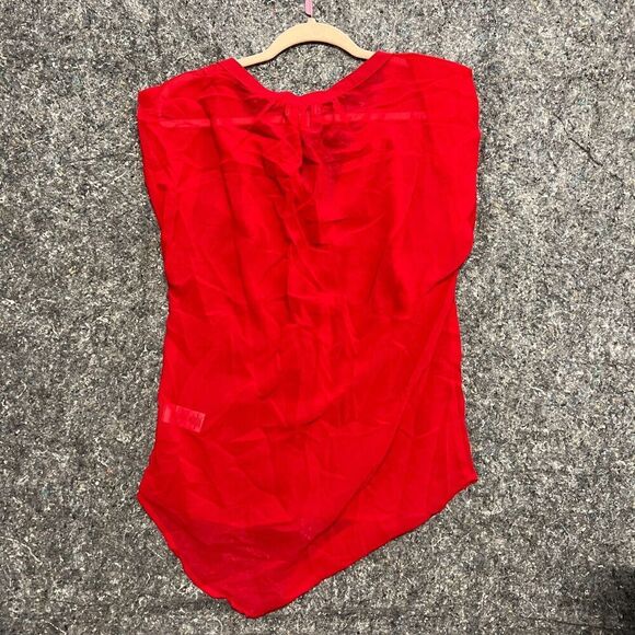 Olsenboye Blouse Shirt Women S Red Short Sleeve Thin Lightweight Button Sheer - Picture 8 of 8